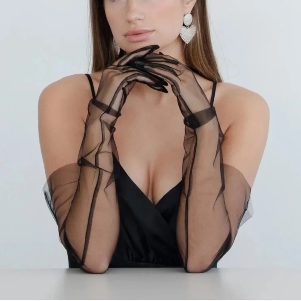 Long Black Mesh Gloves